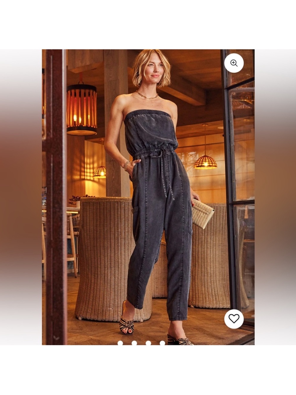 Evereve Washed Black Strapless Drawstring Jumpsuit